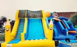 location du toboggan Minions gonflable, jeu d’eau gonflable pour enfants sur Toulouse et toute la France proposé par id2loisirs