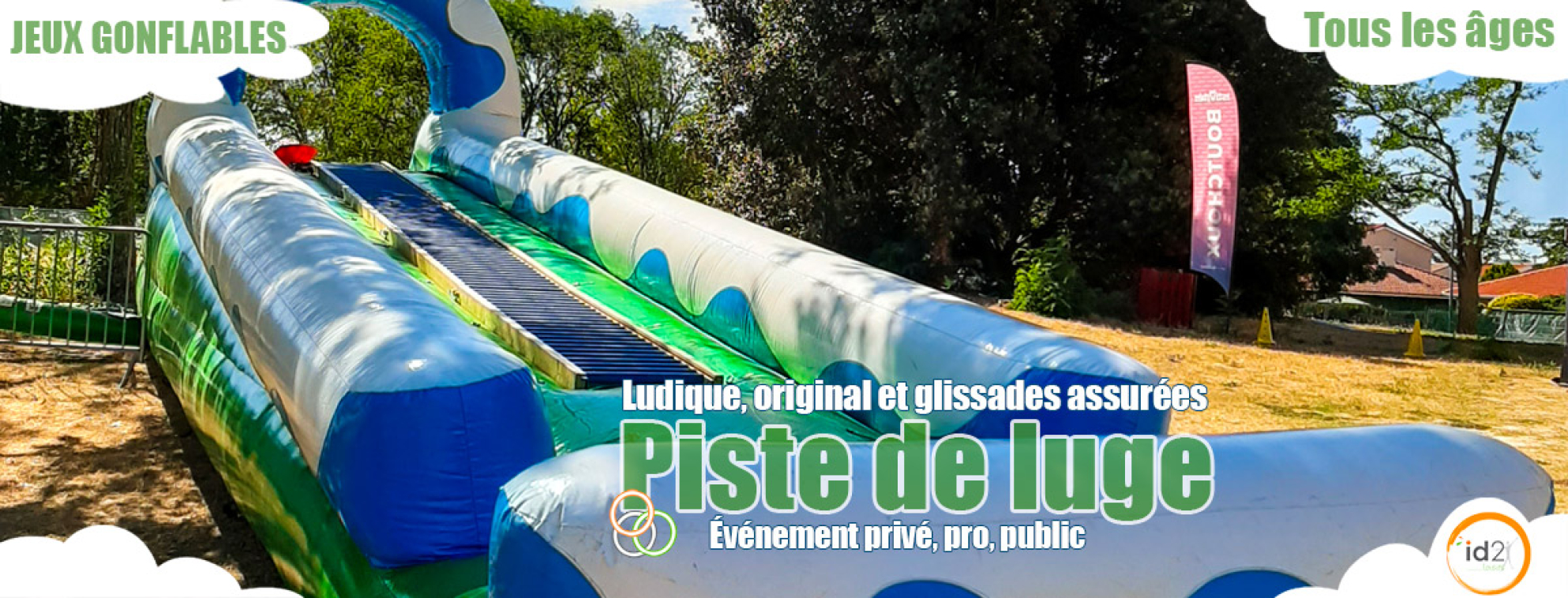 id2loisirs propose la piste de luge gonflable en location, activité pour les enfants, les ados et les adultes sur Toulouse et toute la France