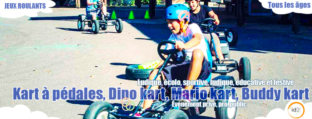 Amusez-vous comme des fous avec des courses de kart à pédales, Dino kart, Mario kart, Buddy kart