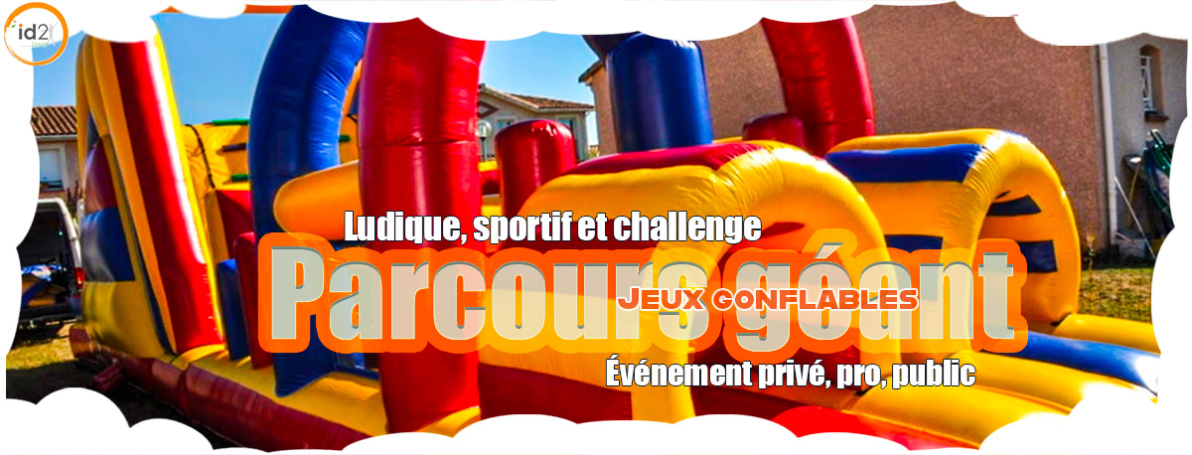 Id2loisirs propose le parcours géant gonflable à la location parmi les jeux gonflables pour enfants sur Toulouse et toute la France