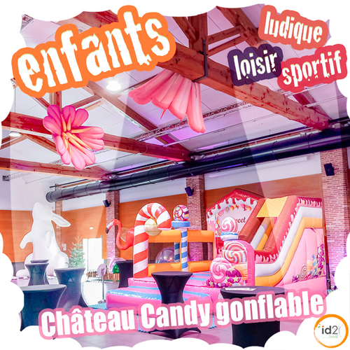 Nouveauté ! Château gonflable Candy ! Les enfants sont dans un environnement de friandises colorés ! Des bonbons grandeur nature !