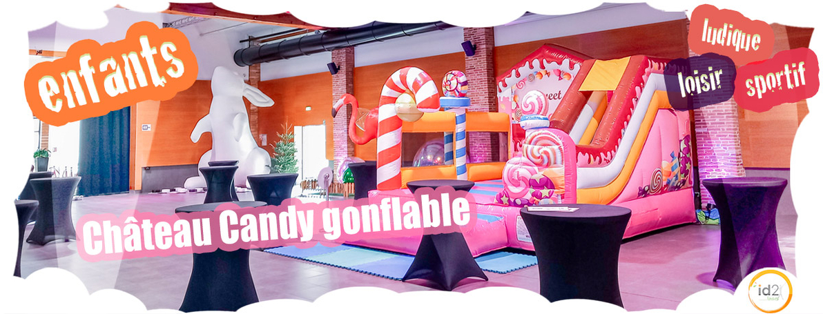 Nouveauté ! Château gonflable Candy ! Les enfants sont dans un environnement de friandises colorés ! Des bonbons grandeur nature !