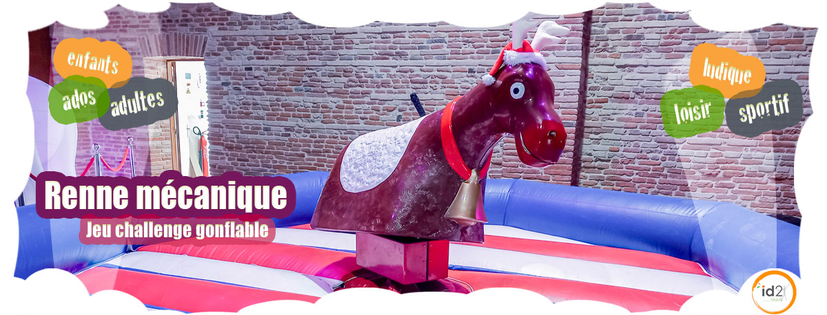 Challengez-vous sur le gentil renne mécanique entouré d'un environnement gonflable pour égayer les enfants et les adultes lors de votre événement sur Toulouse