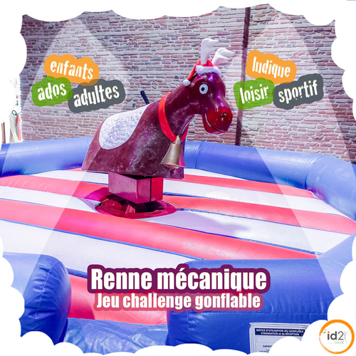 Challengez-vous sur le gentil renne mécanique entouré d'un environnement gonflable pour égayer les enfants et les adultes lors de votre événement