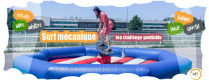Le surf mécanique ou la planche de surf toute sécurité ! Challengez-vous sur une planche de surf entourée d'un environnement gonflable ! Sur Toulouse, Montauban, Albi, Auch, Castres, Rodez